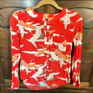 Anthropologie 52 Conversations Shirt Blouse Cranes Birds